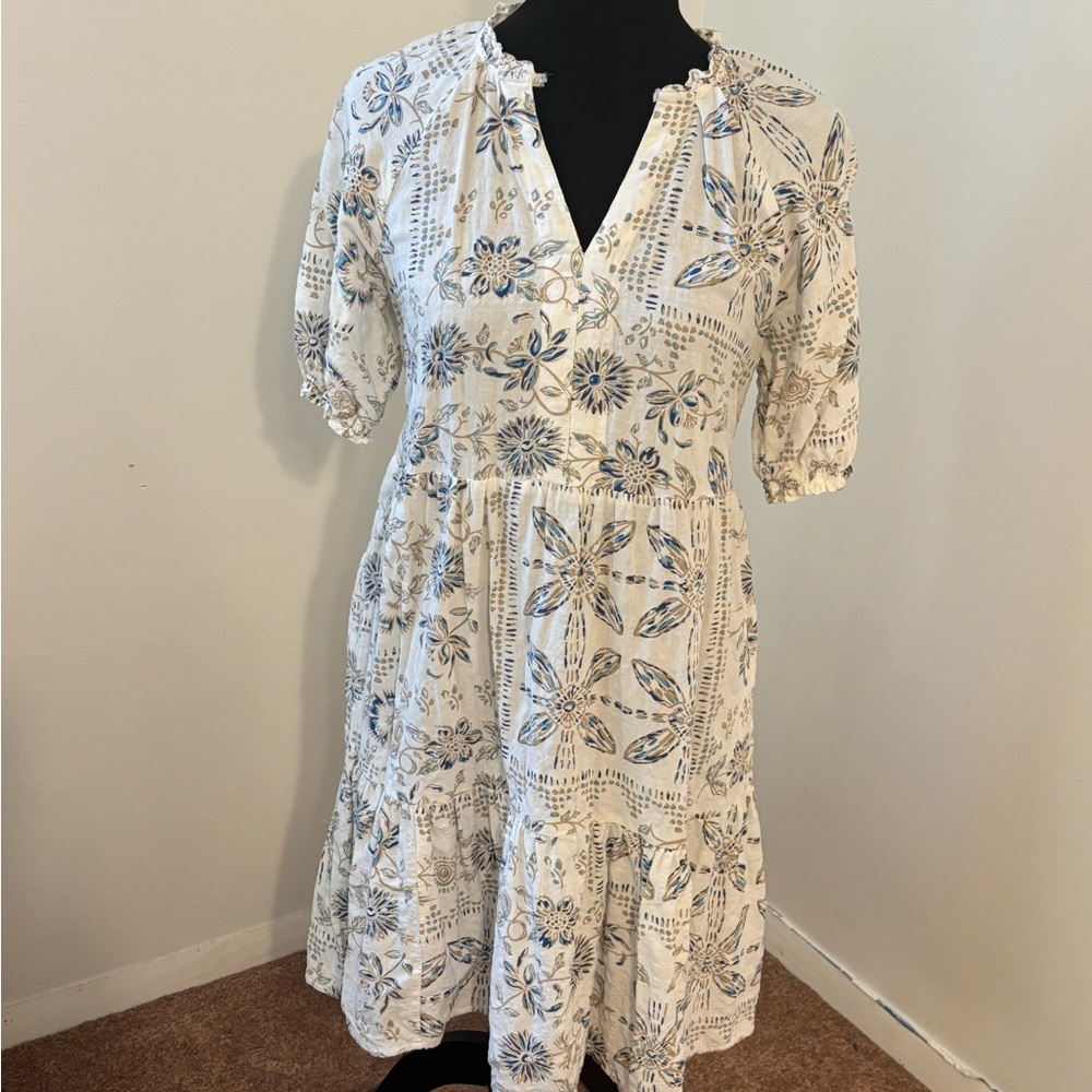 Chic White and Blue Floral Dress